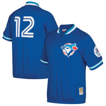 Men's Toronto Blue Jays Roberto Alomar Mitchell & Ness Royal Cooperstown Collection Mesh Batting Practice Quarter-Zip Jersey