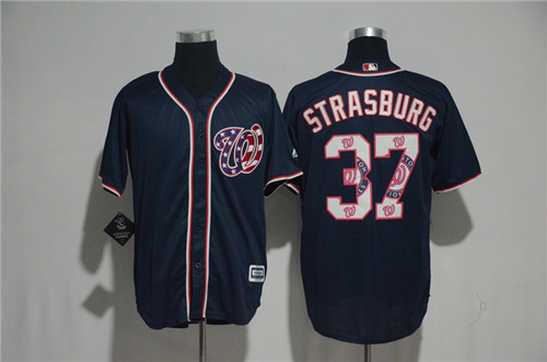 Men's Washington Nationals #37 Stephen Strasburg Majestic?Black 2017 Color Printing Cool Base Jersey