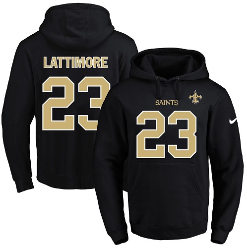 Men'sNike Saints #23 Marshon Lattimore Black Name & Number Pullover NFL Hoodie