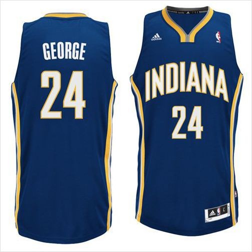 Mens Indiana Pacers Paul George 24 Blue Authentic NBA Basketball Jersey