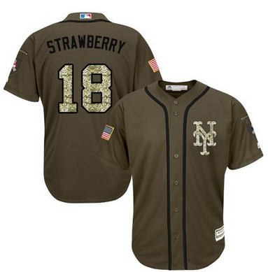 Mets #18 Darryl Strawberry Green Salute to Service Stitched MLB Jersey
