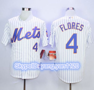 Mets #4 Wilmer Flores White(Blue Strip) Home Cool Base Stitched MLB Jersey