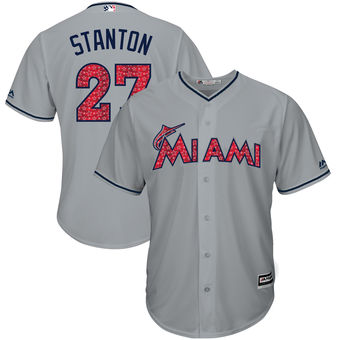 Miami Marlins Giancarlo Stanton Majestic 2017 Stars & Stripes Cool Base Player Jersey - Gray