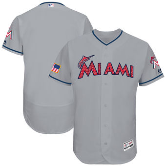 Miami Marlins Majestic 2017 Stars & Stripes Authentic Collection FlexBase Team Jersey - Gray