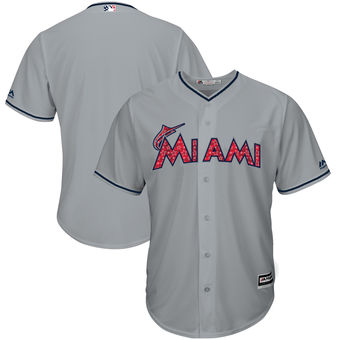 Miami Marlins Majestic 2017 Stars & Stripes Cool Base Team Jersey - Gray