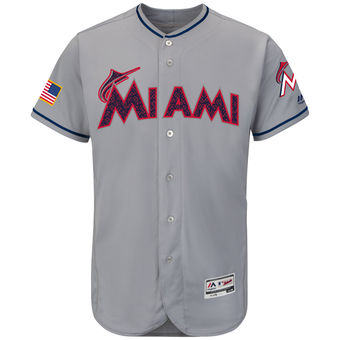 Miami Marlins Majestic Fashion Stars & Stripes FlexBase Jersey - Gray