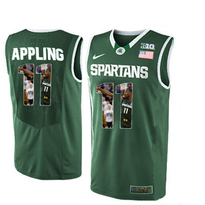 Michigan State Spartans #11 Keith Appling Green With Portrait Print College Basketball Football Jersey