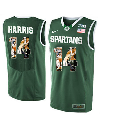 Michigan State Spartans 14 Garry Harris Green With Portrait Print College Basketball Football Jersey
