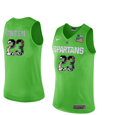 Michigan State Spartans 23 Draymond Green Apple Green With Portrait Print College Basketball Football Jersey