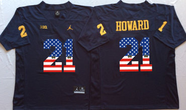 Michigan Wolverines 21 Desmond Howard Navy White USA Flag College Jersey Michigan Wolverines 21 Desmond Howard Navy White USA Flag College Jersey