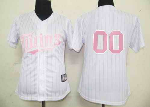 Minesota Twins Blank White Pink Strip Women Custom Jerseys