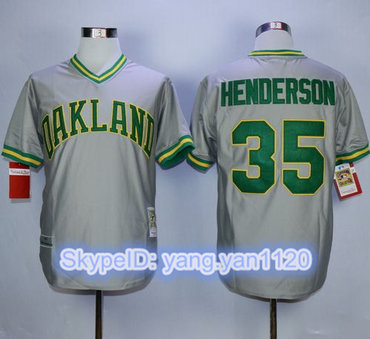 Mitchell And Ness Athletics #35 Rickey Henderson Grey Stitched MLB Jersey