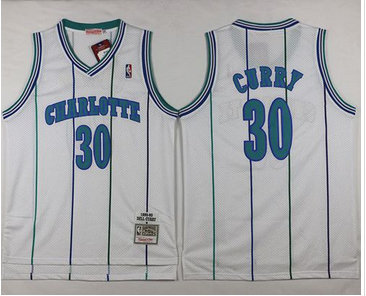 Mitchell And Ness Charlotte Hornets #30 Dell Curry White Throwback Stitched NBA Jersey