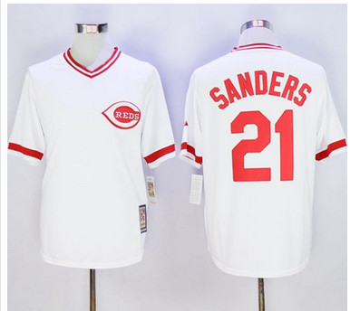 Mitchell And Ness Reds #21 Reggie Sanders White Throwback Stitched MLB Jersey Mitchell And Ness Reds #21 Reggie Sanders White Throwback Stitched MLB Jersey
