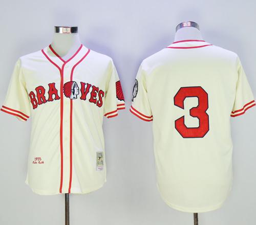 Mitchell and Ness Braves #3 Babe Ruth Stitched Cream Throwback MLB Jersey Mitchell and Ness Braves #3 Babe Ruth Stitched Cream Throwback MLB Jersey