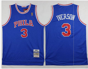 Mitchell and Ness Philadelphia 76ers #3 Allen Iverson Stitched Blue Throwback NBA Jersey