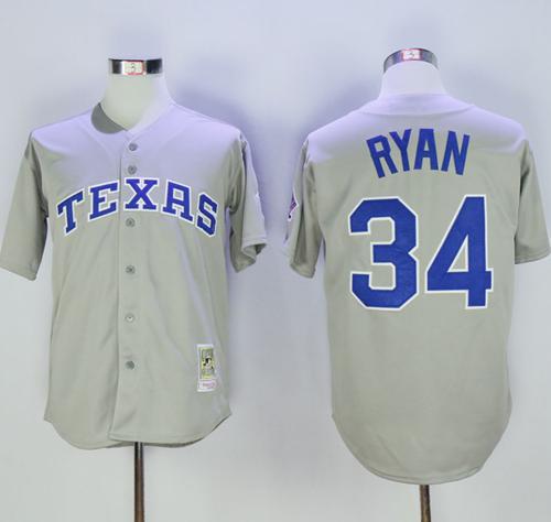 Mitchell and Ness Rangers #34 Nolan Ryan Stitched Grey Throwback MLB Jersey Mitchell and Ness Rangers #34 Nolan Ryan Stitched Grey Throwback MLB Jersey