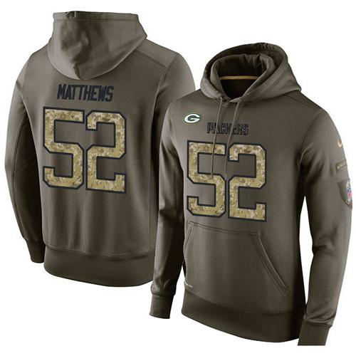 NFL Men's Nike Green Bay Packers #52 Clay Matthews Stitched Green Olive Salute To Service KO Performance Hoodie NFL Men's Nike Green Bay Packers #52 Clay Matthews Stitched Green Olive Salute To Service KO Performance Hoodie