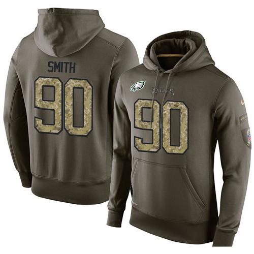 NFL Men's Nike Philadelphia Eagles #90 Marcus Smith Stitched Green Olive Salute To Service KO Performance Hoodie