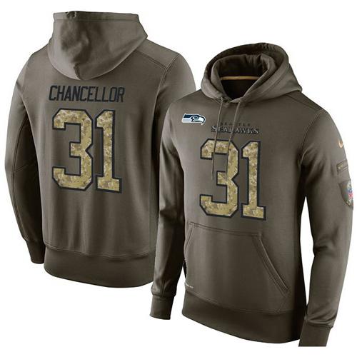 NFL Men's Nike Seattle Seahawks #31 Kam Chancellor Stitched Green Olive Salute To Service KO Performance Hoodie NFL Men's Nike Seattle Seahawks #31 Kam Chancellor Stitched Green Olive Salute To Service KO Performance Hoodie