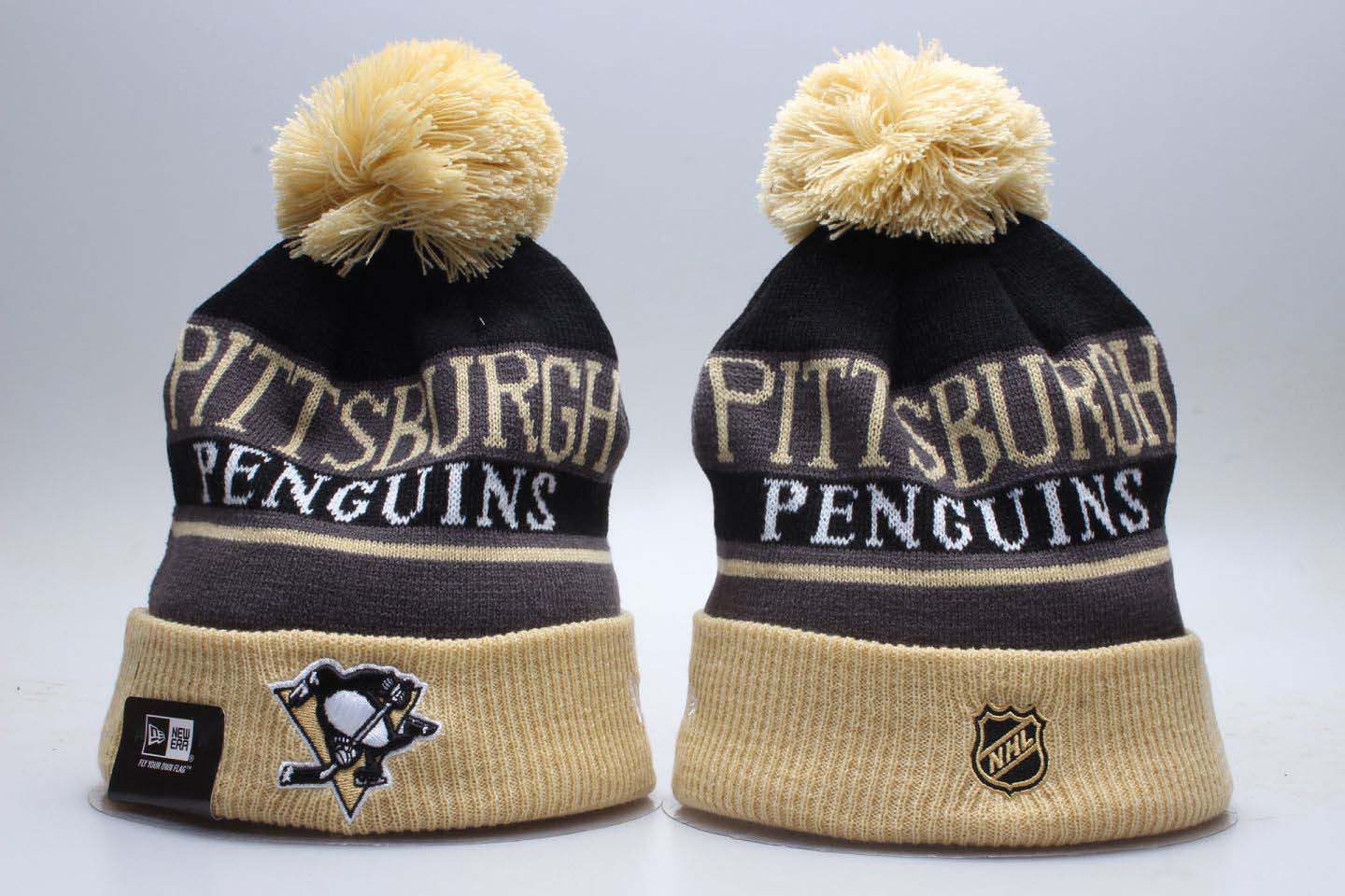 NHL Pittsburgh Penguins Fresh Logo White & D.Grey Knit Hat  2