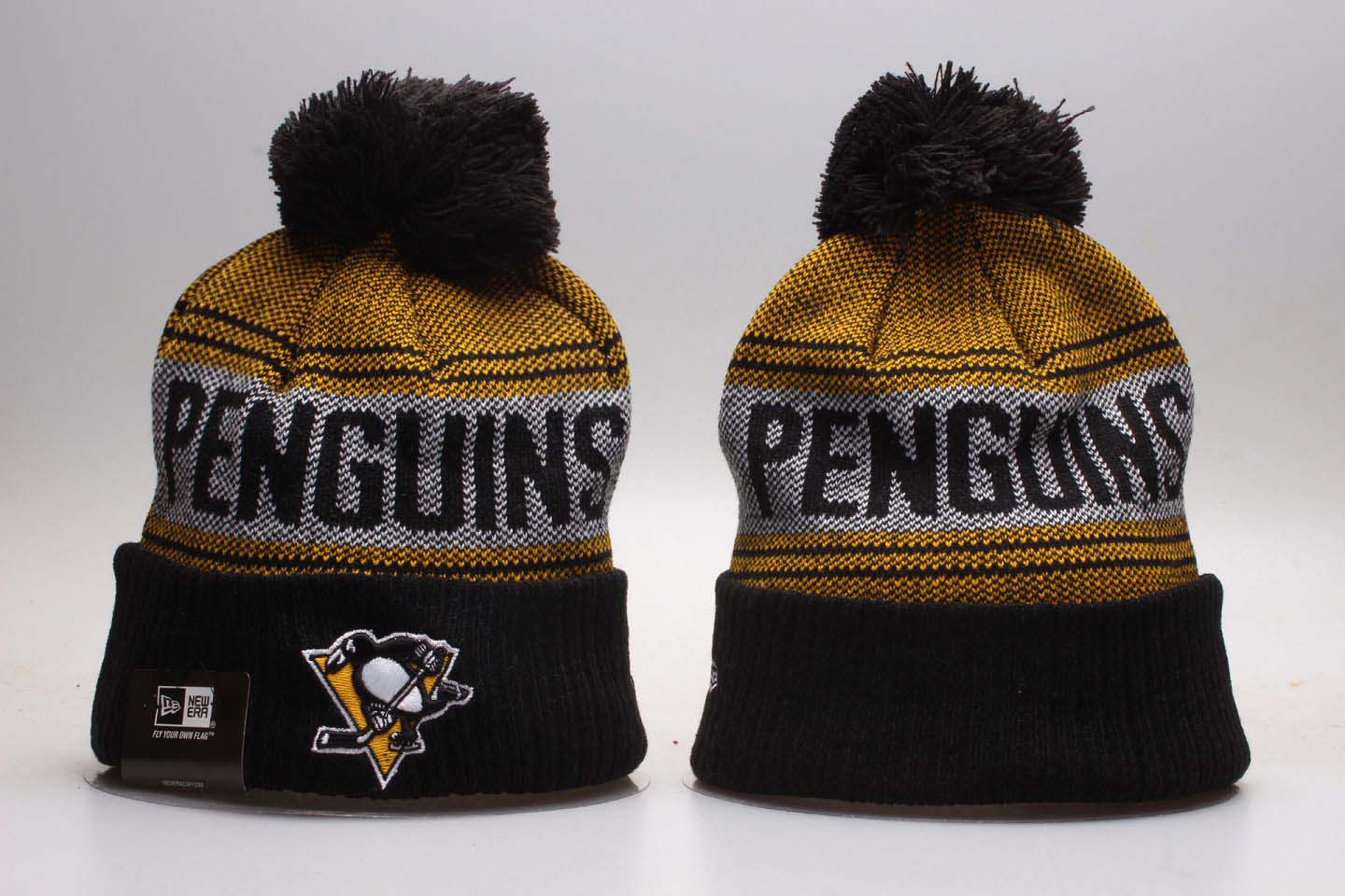 NHL Pittsburgh Penguins Fresh Logo White & D.Grey Knit Hat 1