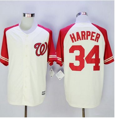 Nationals #34 Bryce Harper CreamRed Exclusive New Cool Base Stitched MLB Jersey