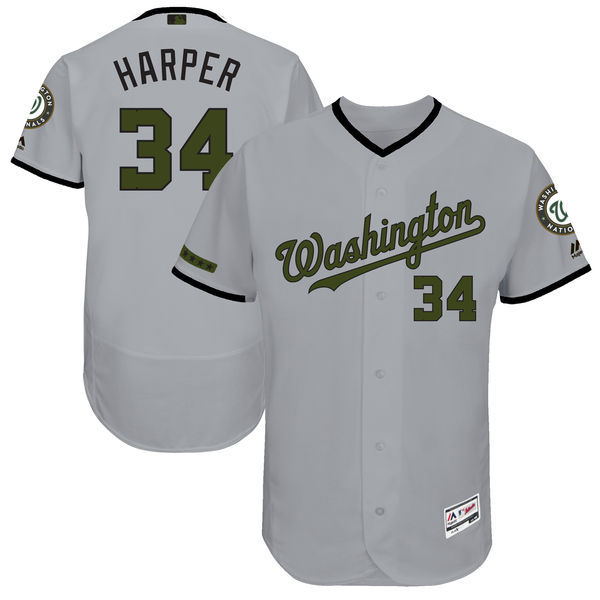Nationals #34 Bryce Harper Gray Men's 2017 Memorial Day Flexbase Player Jersey Nationals #34 Bryce Harper Gray Men's 2017 Memorial Day Flexbase Player Jersey