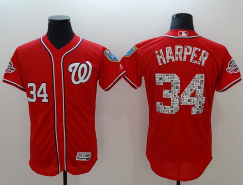 Nationals #34 Bryce Harper Red 2018 Spring Training Authentic Flex Base Stitched MLB Jersey