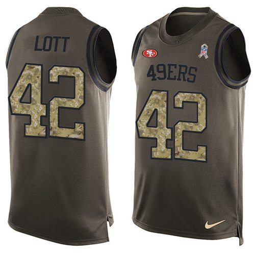 Nike 49ers #42 Ronnie Lott Green Men's Stitched NFL Limited Salute To Service Tank Top Jersey Nike 49ers #42 Ronnie Lott Green Men's Stitched NFL Limited Salute To Service Tank Top Jersey