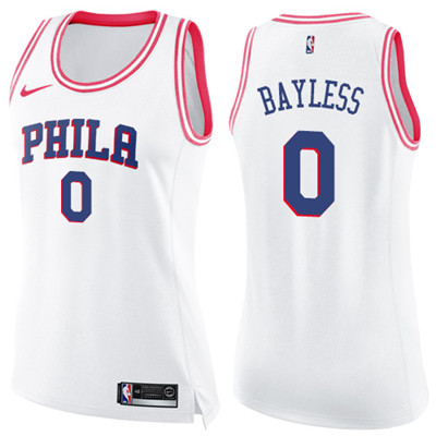 Nike 76ers #0 Jerryd Bayless White Pink Women's NBA Swingman Fashion Jersey