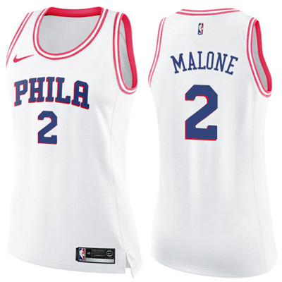 Nike 76ers #2 Moses Malone White Pink Women's NBA Swingman Fashion Jersey