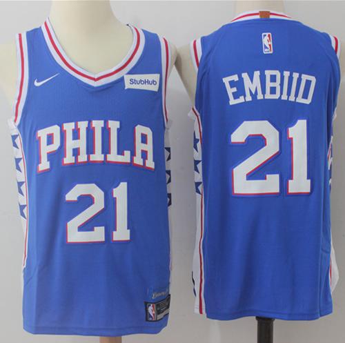 Nike 76ers #21 Joel Embiid Blue Stitched NBA Jersey