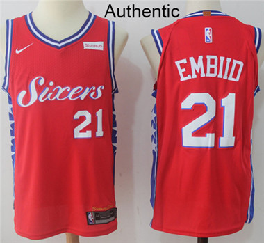 Nike 76ers #21 Joel Embiid Red NBA Authentic Jersey Nike 76ers #21 Joel Embiid Red NBA Authentic Jersey