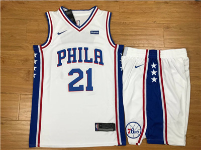 Nike 76ers #21 Joel Embiid White Swingman Jersey(With Shorts)