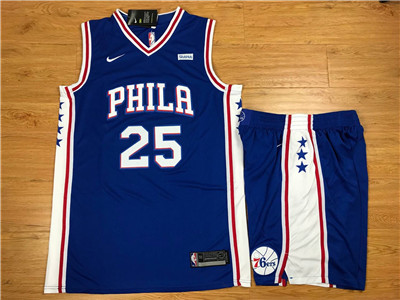 Nike 76ers #25 Ben Simmons Blue Swingman Jersey(With Shorts)