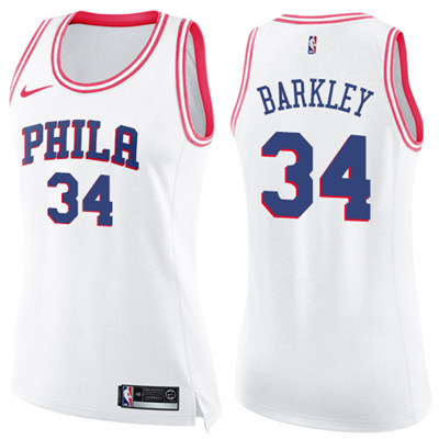Nike 76ers #34 Charles Barkley White Pink Women's NBA Swingman Fashion Jersey