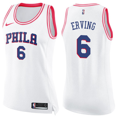 Nike 76ers #6 Julius Erving White Pink Women's NBA Swingman Fashion Jersey