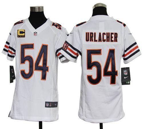 Nike Bears #54 Brian Urlacher White With C Patch Youth Stitched NFL Elite Jersey Nike Bears #54 Brian Urlacher White With C Patch Youth Stitched NFL Elite Jersey