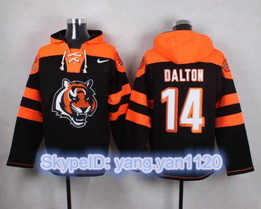 Nike Bengals #14 Andy Dalton Black Player Pullover NFL Hoodie