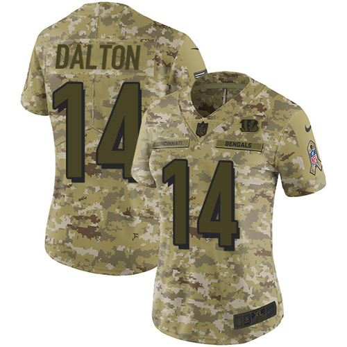 Nike Bengals #14 Andy Dalton Camo Women's Stitched NFL Limited 2018 Salute to Service Jersey Nike Bengals #14 Andy Dalton Camo Women's Stitched NFL Limited 2018 Salute to Service Jersey