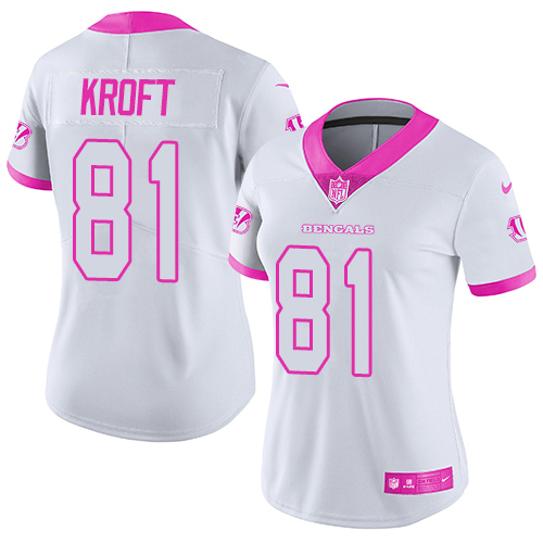 Nike Bengals #81 Tyler Kroft White Pink Women's Stitched NFL Limited Rush Fashion Jersey