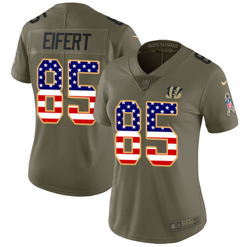 Nike Bengals #85 Tyler Eifert Olive USA Flag Women's Stitched NFL Limited 2017 Salute to Service Jersey