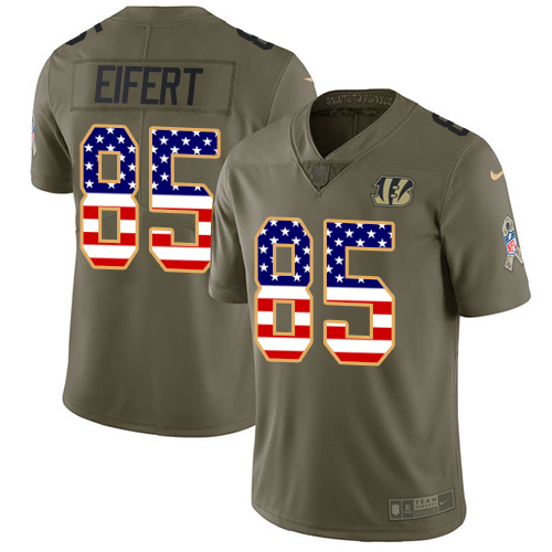 Nike Bengals #85 Tyler Eifert Olive USA Flag Youth Stitched NFL Limited 2017 Salute to Service Jersey