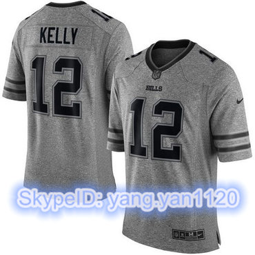 Nike Bills #12 Jim Kelly Gray Men's Stitched NFL Limited Gridiron Gray Jersey