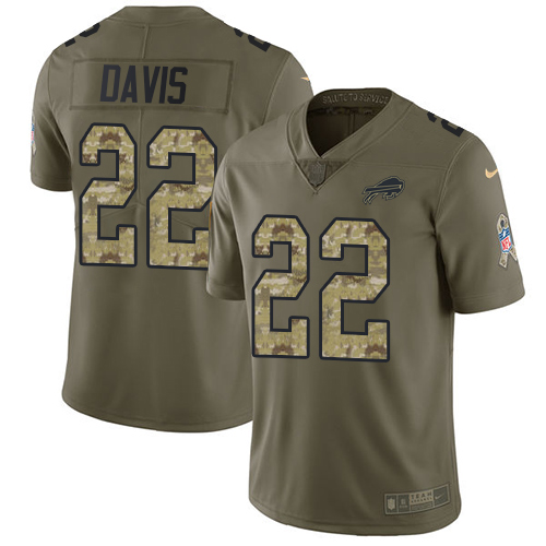 Nike Bills #22 Vontae Davis Olive Camo Men's Stitched NFL Limited 2017 Salute To Service Jersey