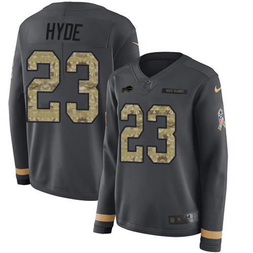 Nike Bills #23 Micah Hyde Anthracite Salute to Service Women's Stitched