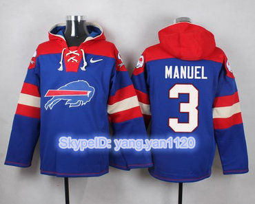 Nike Bills #3 EJ Manuel Royal Blue Player Pullover NFL Hoodie