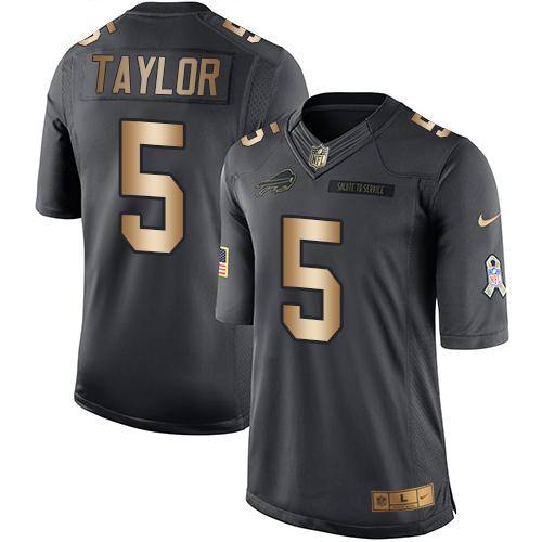 Nike Bills #5 Tyrod Taylor Black Men's Stitched NFL Limited Gold Salute To Service Jersey Nike Bills #5 Tyrod Taylor Black Men's Stitched NFL Limited Gold Salute To Service Jersey
