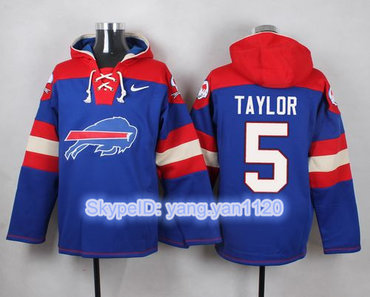 Nike Bills #5 Tyrod Taylor Royal Blue Player Pullover NFL Hoodie